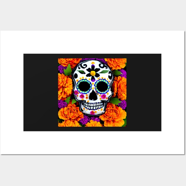 Sugar Skull Marigolds Wall Art by adorcharm